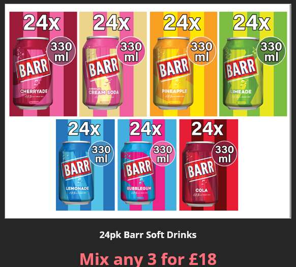 3x 24packs of Barrs Soft Drinks £18 @ Farmfoods