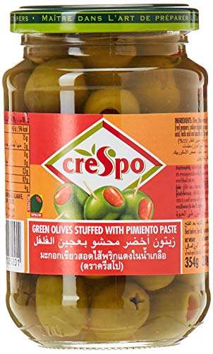 Crespo Green Olives Stuffed with Pimiento 354g (Pack of 8)