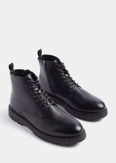 Men’s Black Real Leather Mens Toe Cap Boots (Sizes 6-10) - Free C&C