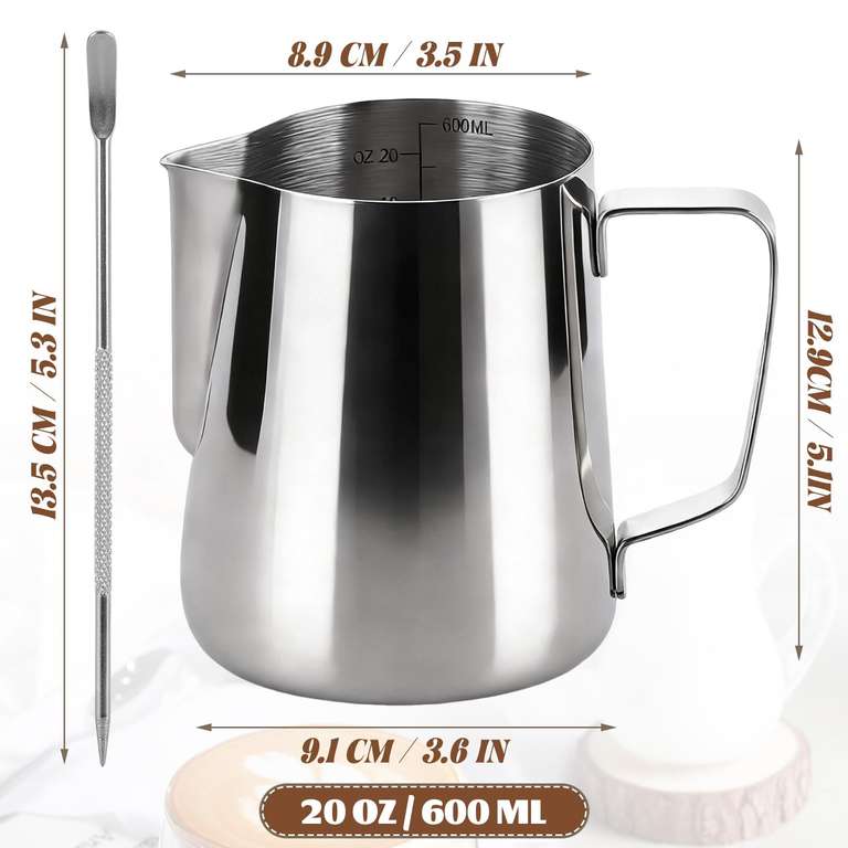 Milk Frothing Pitcher 600ml/20oz 304 Stainless Steel with Measurement ...
