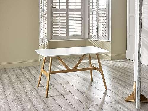 Bo Living Dining Table, Rubberwood and MDF veneers, White, Oak, One