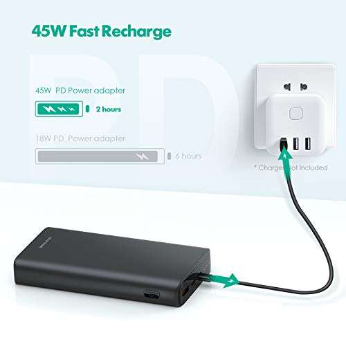 Charmast 65W Power Bank 23800mAh,USB C Power Delivery Battery Pack Portable Charger Power Pack - £29.99 sold by Charmast UK/Amazon