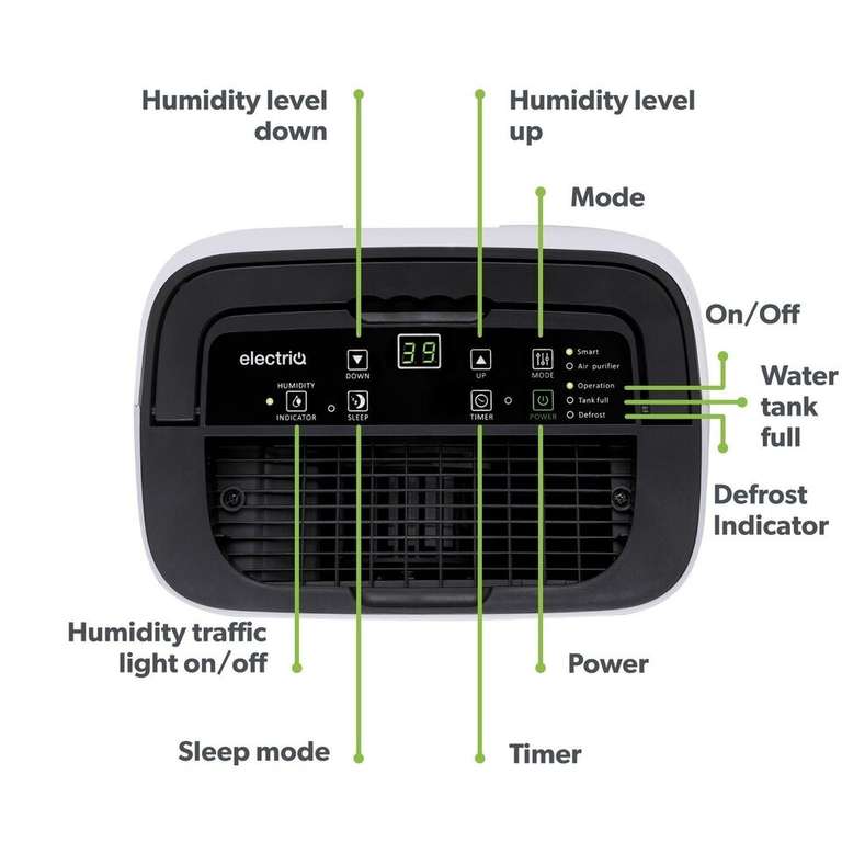 electriQ Dehumidifier 12L Air Purifier with Humidistat LCD Display Laundry Mode - buyitdirectdiscounts
