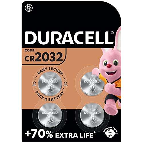 Duracell Specialty CR2032 Lithium Coin Battery 3V, Pack of 4 £4.26 Sold by TomittSupplies @ Amazon