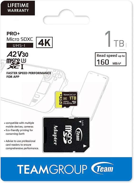 TEAMGROUP A2 Pro Plus Card 1TB Micro SDXC UHS-I U3 A2 V30 R160/W110MBps