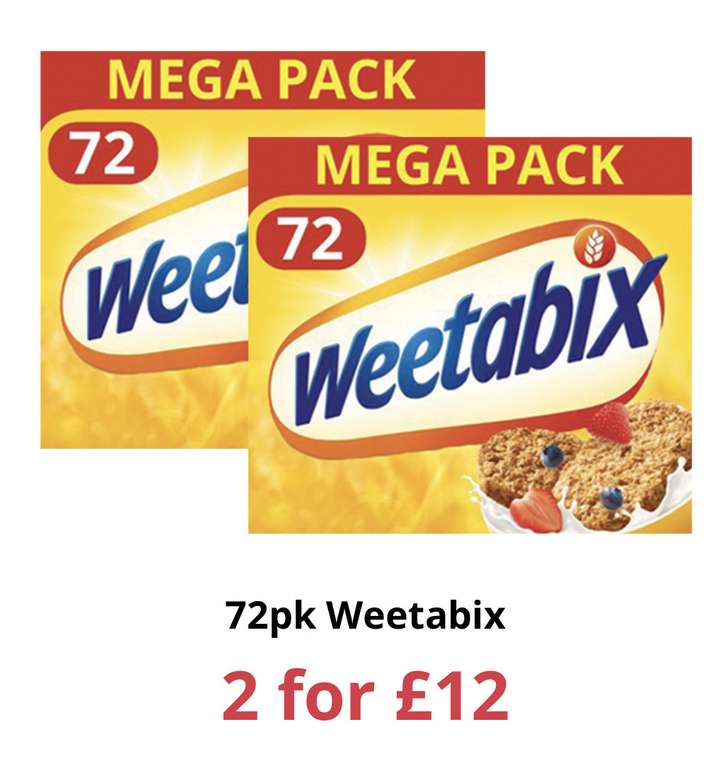 72pk Weetabix 2 for £12