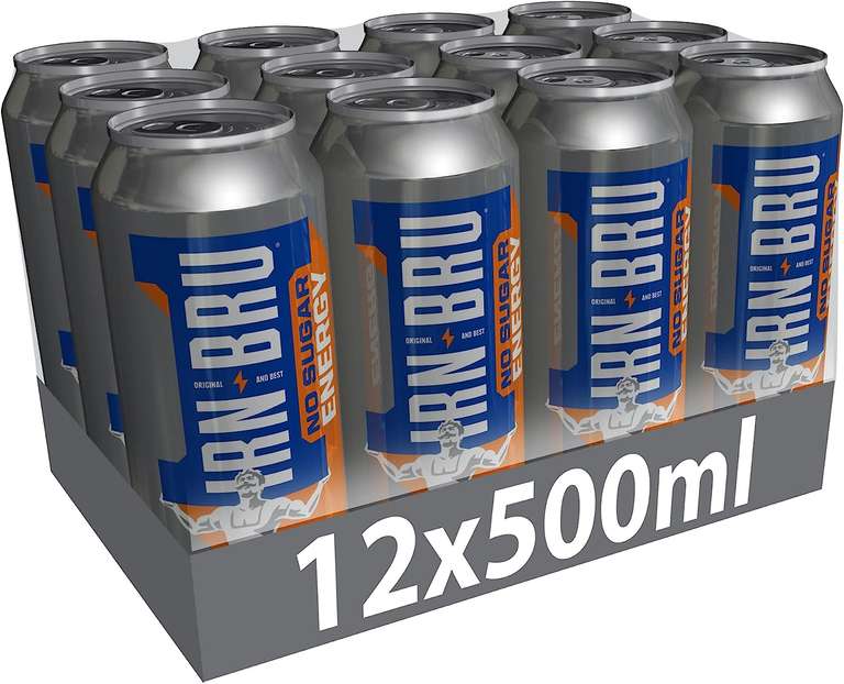 IRN-BRU Energy Drink Sugar Free, Multi Pack, 12x500 ml Big Can (£6.75 With 5% Subscribe & Save & 10% Voucher, £5.96 With 15% S&S)