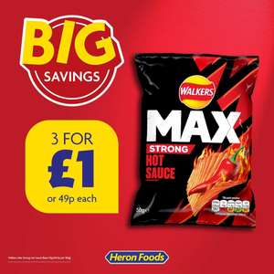 3 For £1 - Walkers Max Strong Hot Sauce Blaze Crisps 50g Packs