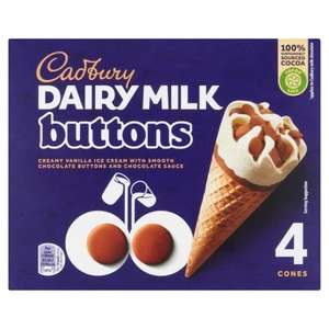 Cadbury 4 Dairy Milk Buttons Ice Cream Cones 4x100 - £2 @ Asda