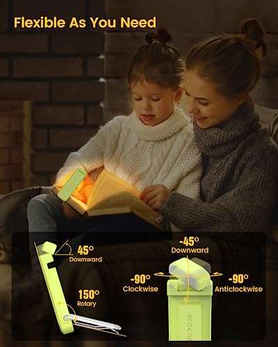 Glocusent USB Rechargeable Book Light, Eye Caring Reading Light Clip on Book, 3 Colours & 5 Brightness Dimmable @ glocusent / FBA