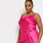 River Island Womens Slip Midi Dress Plus Pink Satin Belted