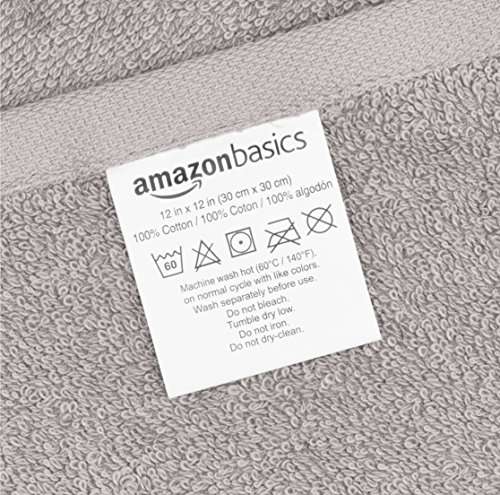 Amazon Basics 24-Piece Fade-Resistant and Highly Water Absorbent Cotton washcloth Set, Grey, 30 cm x 30 cm