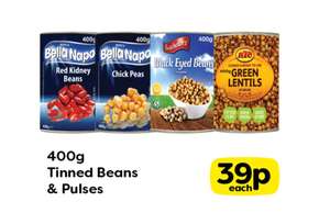 400g Tinned Beans & Pulses Eg - Green Lentils, Black Eyed Beans, Chickpeas, Red Kidney Beans