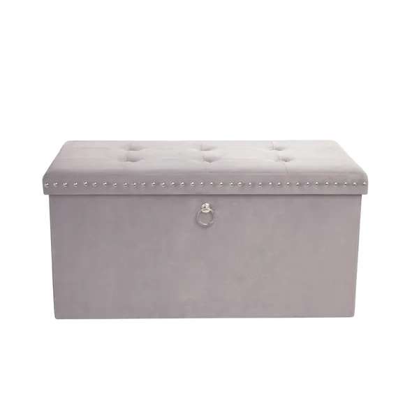 Luxe Traveller Grey Velvet Ottoman £25.60 with Free Click and Collect From Dunelm