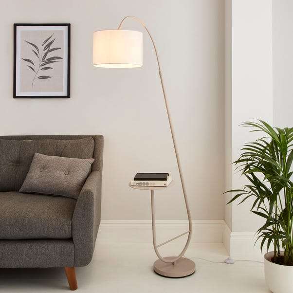 Huxley Extendable Arc Floor Lamp with Table in grey - free click and collect