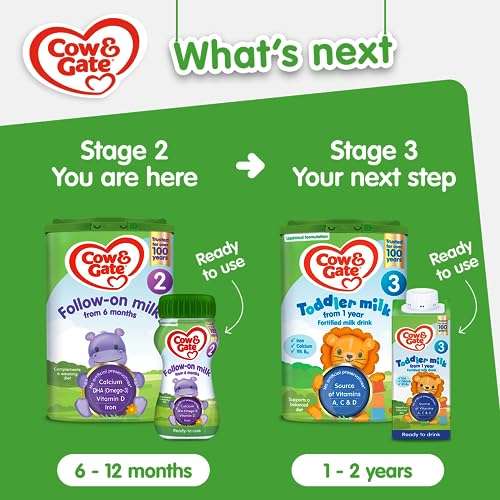 Cow & Gate 2 Follow On Baby Milk Ready to Use Liquid Formula, 6-12 Months, 200ml (Pack of 12) - £4.32 S&S with 20% Voucher on First Purchase