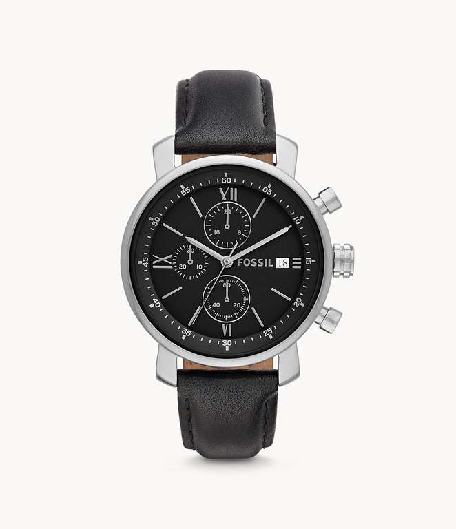 Rhett Chronograph Black Leather Watch - £56.44 (With Extra 20% Off At Checkout + Newsletter Code) + Free Shipping - @ Fossil