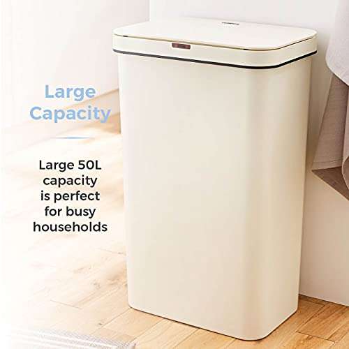 Tower T838005C Sensor Bin with Retainer Ring, Battery-Operated, 50L, Cream