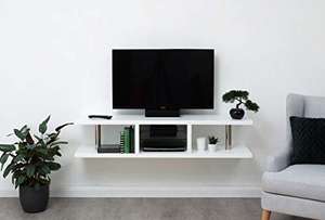 GFW High Gloss Wall Mounted Floating TV Unit, White, 35 x 150 x 32 cm
