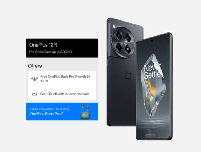 OnePlus 12R 16GB 256GB 5G Smartphone + OnePlus Buds Pro 2 £584 For Students / £554 With coupon