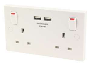 British General 900 Series 13A 2 Gang SP Switched Socket + 3.1A 2 Outlet Type S USB Charger - £7.19 With New App Sign Up Code (Free C&C)