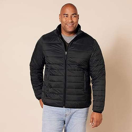 Amazon Essentials Men's Packable Lightweight Water-Resistant Puffer Jacket (Size M/Color Black)