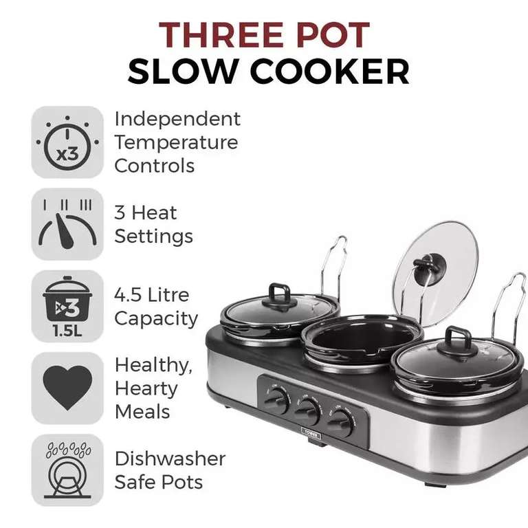 Tower 3-Pot Slow Cooker and Buffet Server - Stainless Steel £44.99 + £4.95 delivery @ Robert Dyas