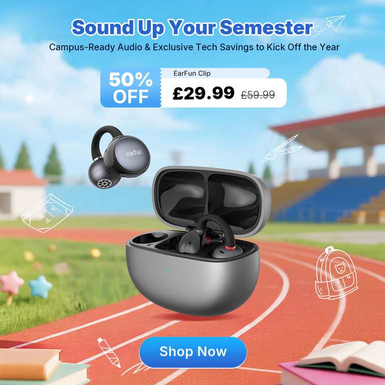 EarFun Clip Open Ear Bluetooth 6.0 IEM Earbuds ( 3 Colours / 5.7G / Nickel-Titanium Alloy / EQ / LDAC / High-Res Audio ) w/code