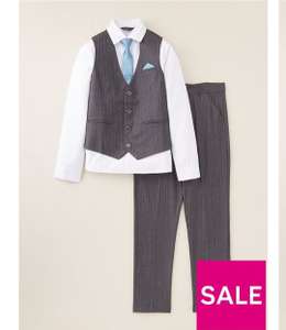 Children's Pinstripe Trouser, Waistcoat and Shirt Suit - Grey. Sizes 12 months to 9 years.