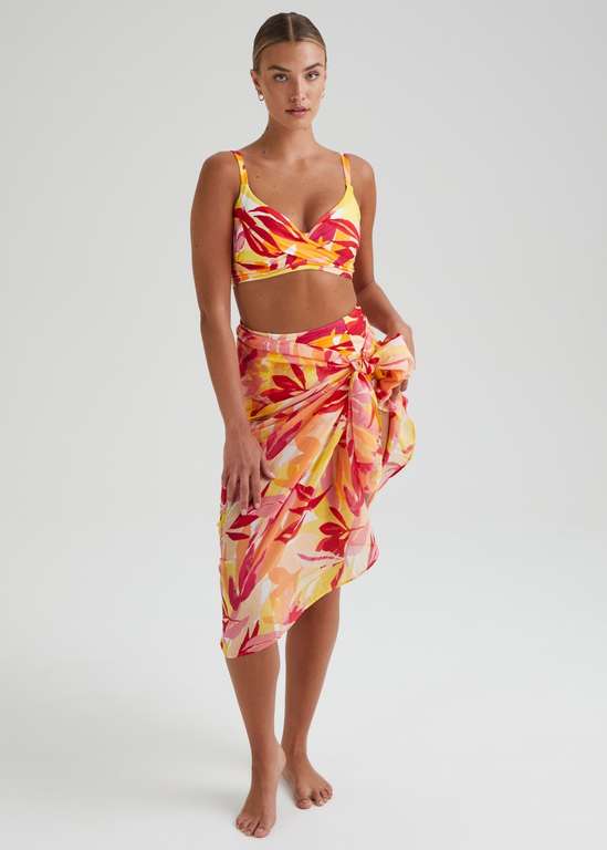 Multicoloured Leaf Print Sarong - One Size