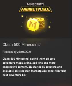 [Gamepass Ultimate Perks] 500 Minecoins for Minecraft Marketplace