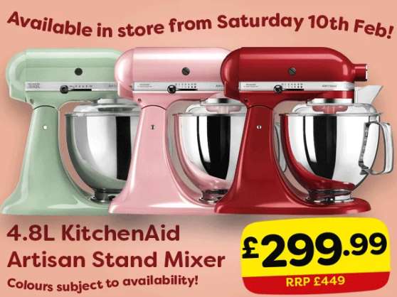 KitchenAid Artisan Stand Mixer 4.8L for (possibly £285 with vouchers)
