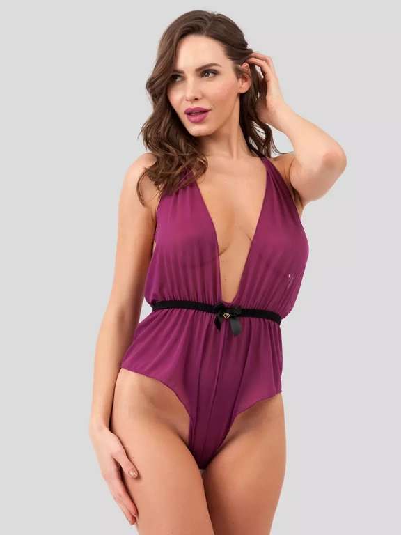 Lovehoney Barely There Wine Sheer Crotchless Teddy + Free Delivery W/code
