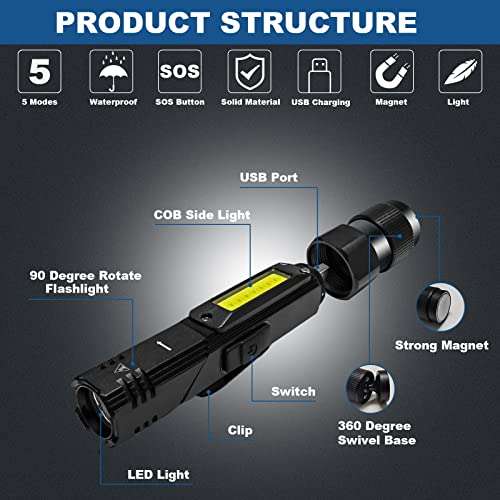 Hsility Torch Handheld Flashlight 3 Work Models Super Bright 5 Light Model Solid Built Waterproof £7.99 With Voucher @ Amazon