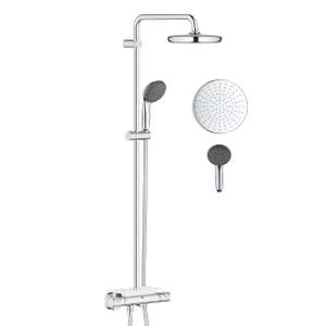GROHE Vitalio Start 210, Shower System with Thermostat & Tray, Water Saving Technology, 21cm Shower Head, 1.75m Hose, Chrome - 5yr Warranty