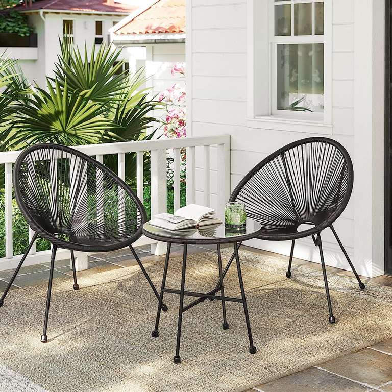 Black 3 Piece Acapulco String Garden Chair & Table Furniture Set using code