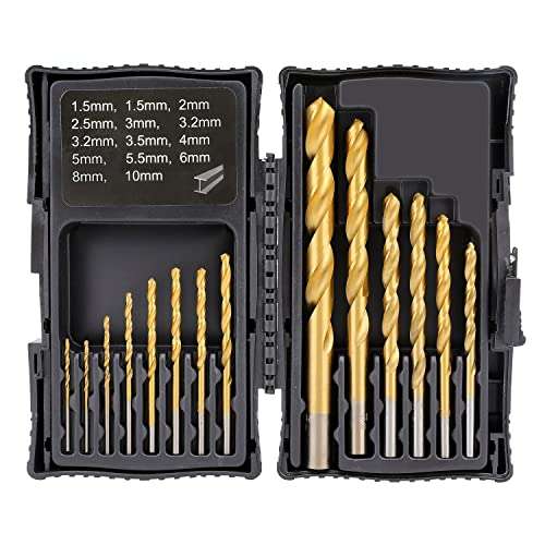 Amazon Basics High Speed Steel Drill Set for Metal, Wood, & Plastic, 14 Pieces, 1.5 - 10mm