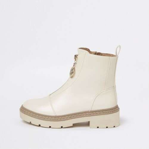 River Island Womens Boot Beige Zip Front Chunky Stylish Comfortable Shoes Sizes 3-6 £10 delivered at River Island eBay