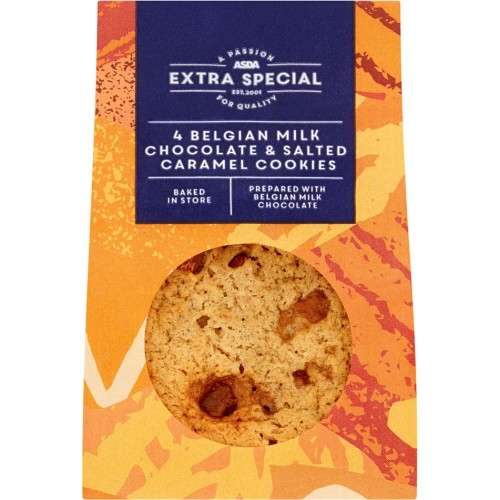 Extra Special Belgian Milk Chocolate & Salted Caramel Cookies or Belgian White Chocolate, Blueberry & Raspberry Cookies 4 Pack - 90p @ Asda