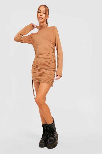 boohoo Roll Neck Ruched Bodycon Dress Now £5 + Free Delivery Code