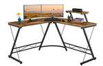 Yaheetech L Shaped Corner Computer Desk with Monitor Stand, 130x130x96.5cm, Rustic Brown With Voucher Sold & Dispatched By Yaheetech