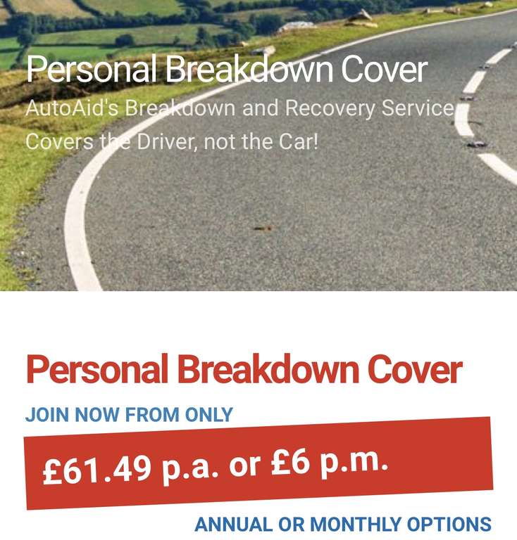 Autoaid breakdown cover including spouse, home start, onward travel etc £61.49 possibly £16 topcashback @ Auto Aid