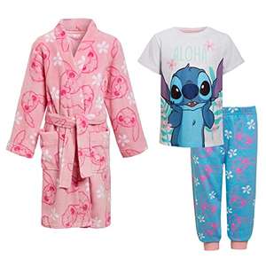 Disney Girls Stitch Dressing Gown + Pyjamas Set Matching 3 Piece Set Kids Pink Bathrobe + Pjs. 3-4 & 4-5 years - Sold by Lora Dora