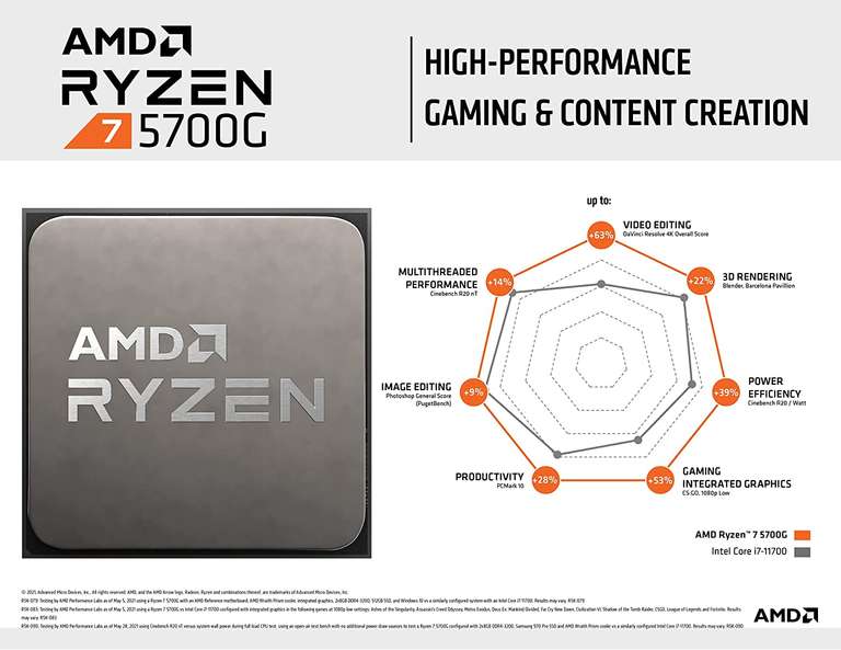 AMD Ryzen 7 5700G Desktop Processor with Radeon Graphics (8-Core/16-Thread, Up to 4.6GHz Max Boost) - £161.97 @ Amazon