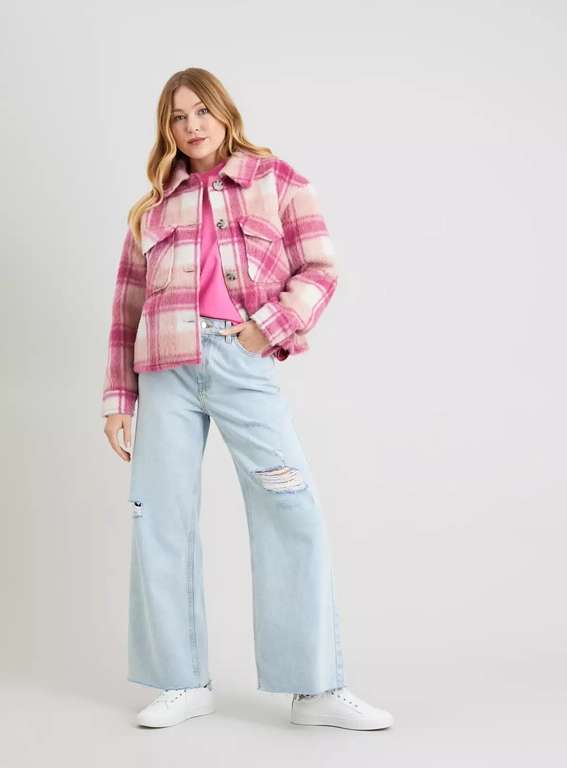 Pink Check Boxy Cropped Shacket - £15 (Free Click & Collect) @ Sainsbury's Tu Clothing