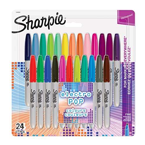 Sharpie Permanent Markers, Fine Point, Electro Pop and Assorted Original Colours, 24 Count
