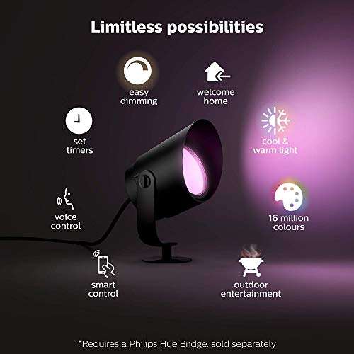 Philips Hue Lily XL White and Colour Ambiance LED Outdoor Smart Light [Extension Only] W/Voucher