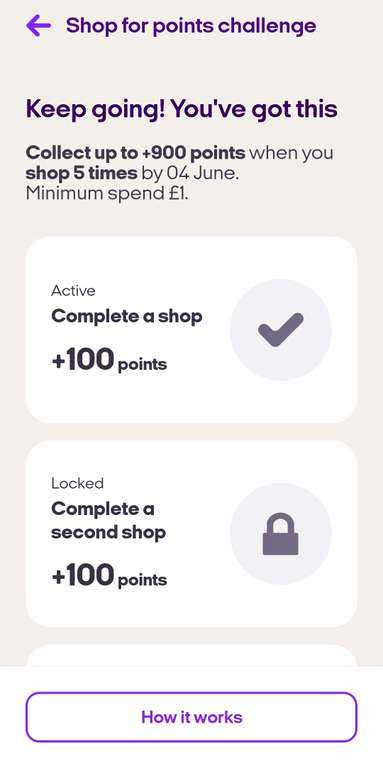 Sainsbury's Shop for points challenge Shop 5 times get up to 900 Nectar points Min spend £1 - Account specific