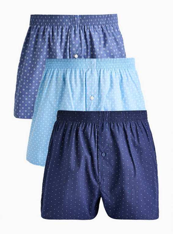 Men’s 100% Cotton Geo Printed Woven Boxers 3 Pack (Sizes XS-XXXXL) - Free Click & Collect