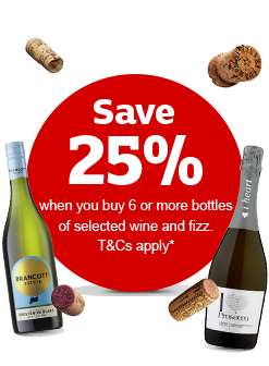 25% off 6 bottles of Wine & Prosecco 24- 28 May + £15 off £60 code (new customers) e.g 11 bottles 19 Crimes Red Wine £46.88 @ Sainsbury's